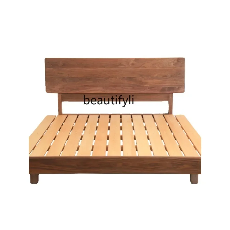 

Customized Double Bed Full Solid Wood Bed Black Walnut Mortise Nordic and Japanese Style Suspension Cherrywood Bed