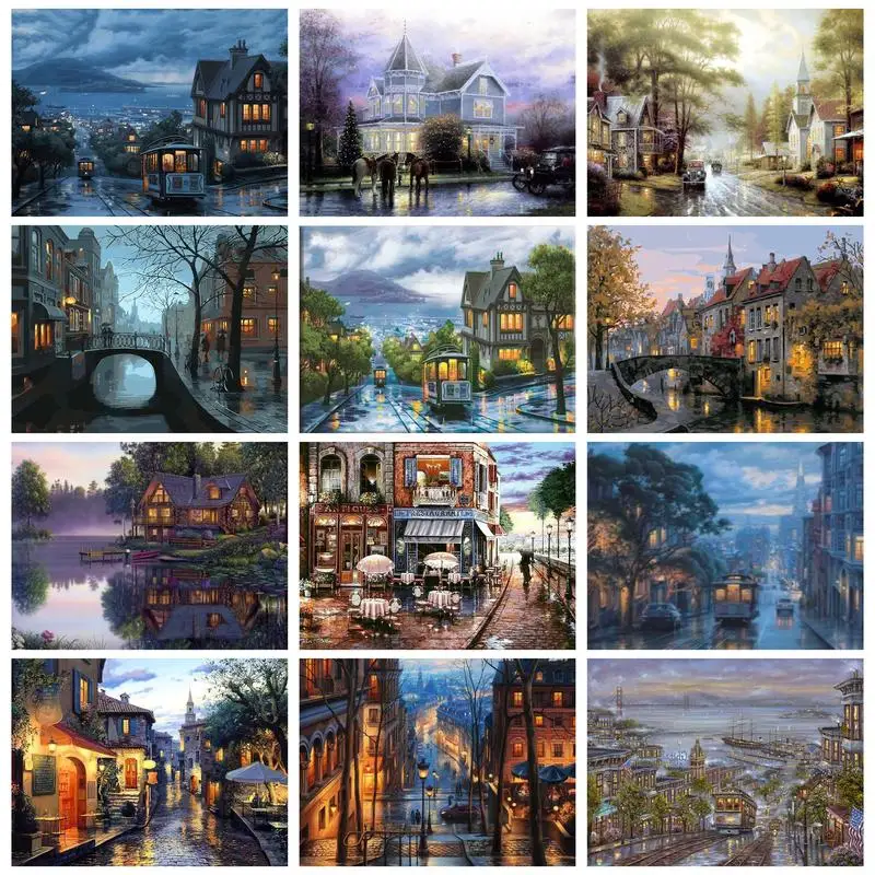 CHENISTORY Acrylic Painting By Numbers Night Street Landscape Adults Crafts Picture Coloring Gift Home Decoration On Canvas