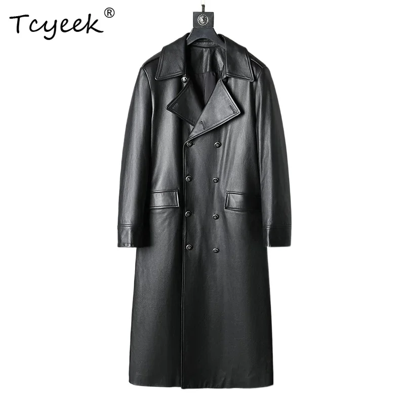 Tcyeek Real Leather Jacket Men Natural Calfskin Mens Coats Long Trench Coat  Autumn Clothing Thin Style Trendy Jaqueta De Couro