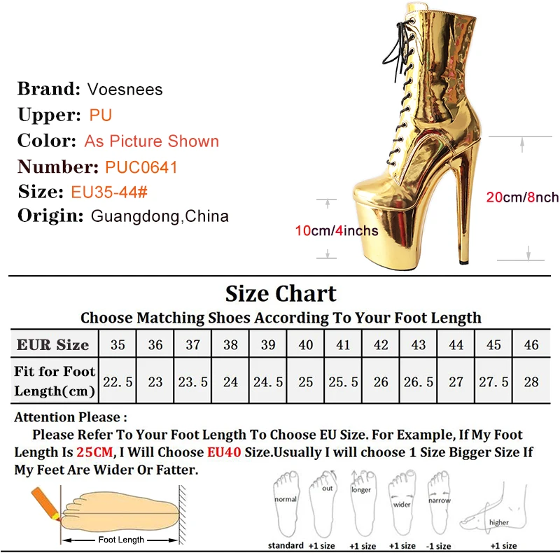 Golden 20cm/8Inch Pole Dance Stripper Heels Women Ankle Boots Sexy Strappy Platform Women Shoes Super High Exotic Dancer Boots