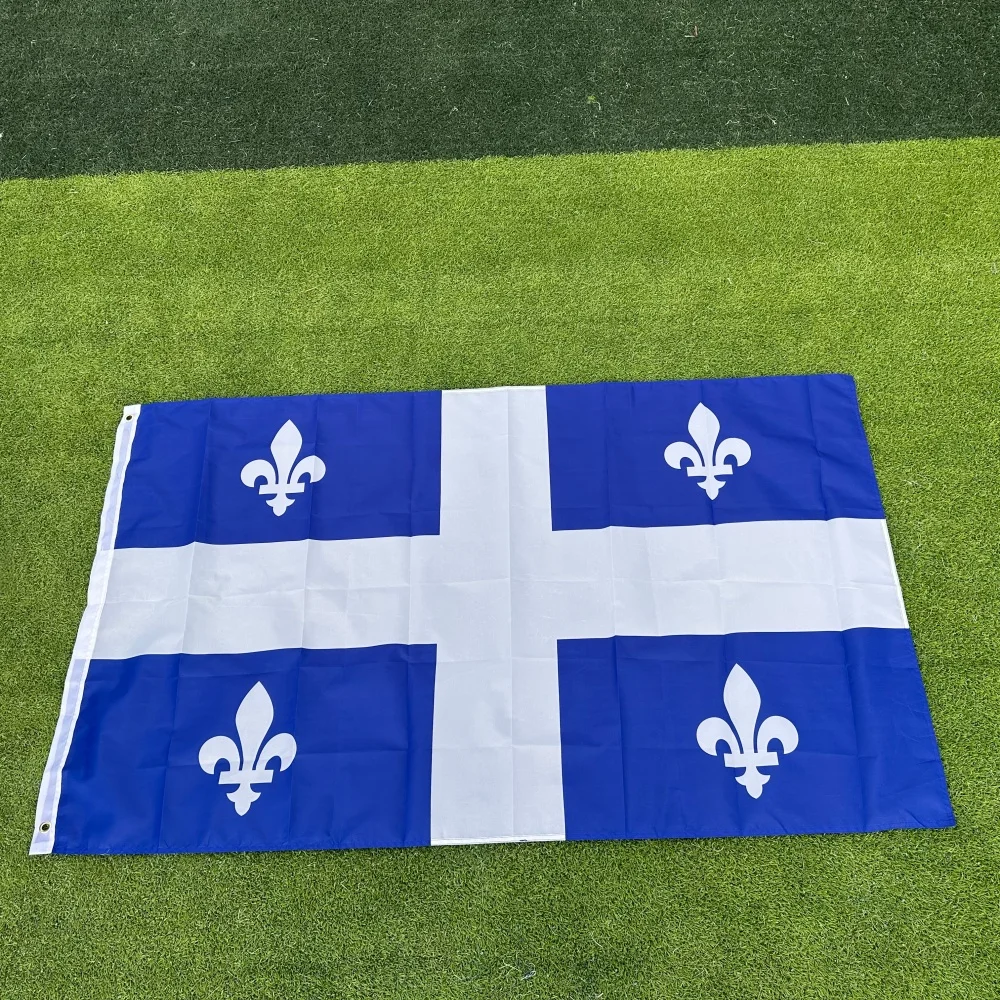 FlagGo Quebec Flag 150x90cm 3x5 FT Blue White Cross Four Fleurs De Lis Polyester Double Stitched Outdoor Indoor Decoration