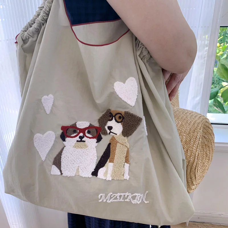 Cute Dog Printing Tote Bags for Women Cartoon Doggy Shoulder Bag Designer Eco Bag Female Overlarge Shopper Purses and Handbags