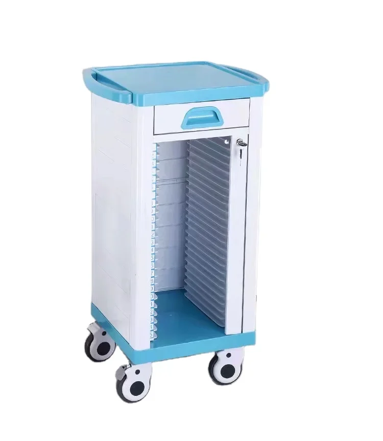 Patient Record Trolley ABS Double Rows Medical  Clip Car With Drawers