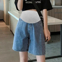 Pregnant Woman Denim Shorts High Waist Side Summer Mommy Clothing Maternity Cotton Trousers Adjustable Waist Short Jeans