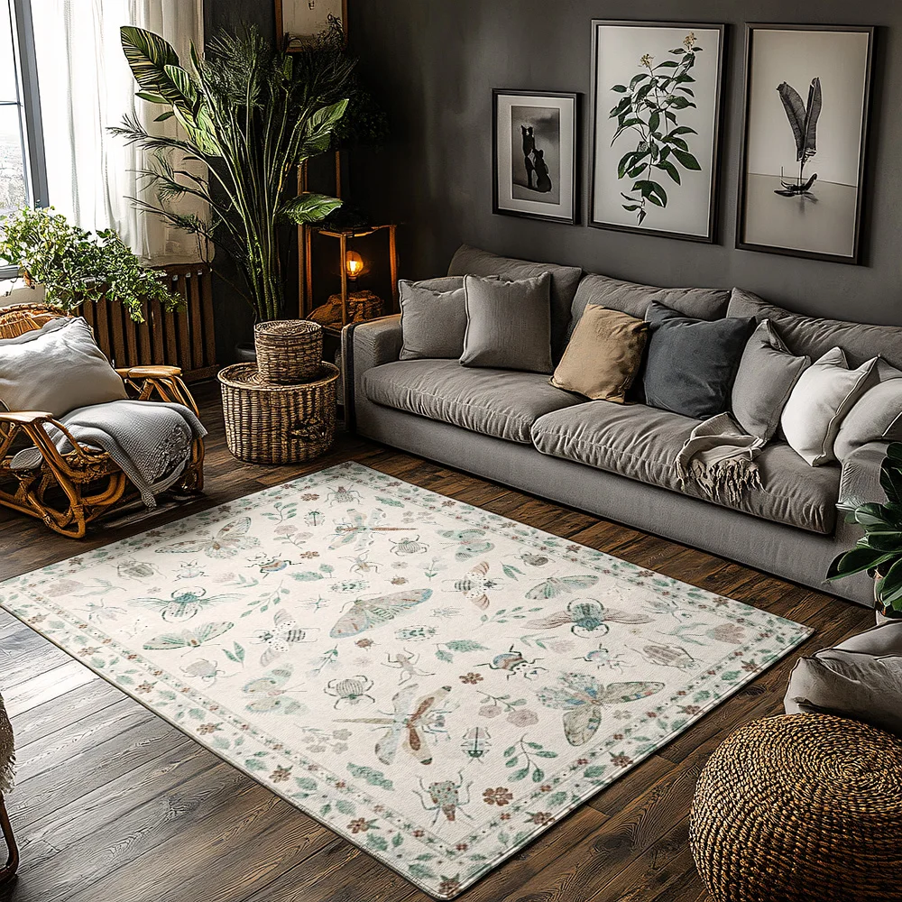 

Богемный кремово-белый коврик с бабочкой и птицей с цветочным узором, нескользящий мягкий диван, декор для гостиной, напольный коврик