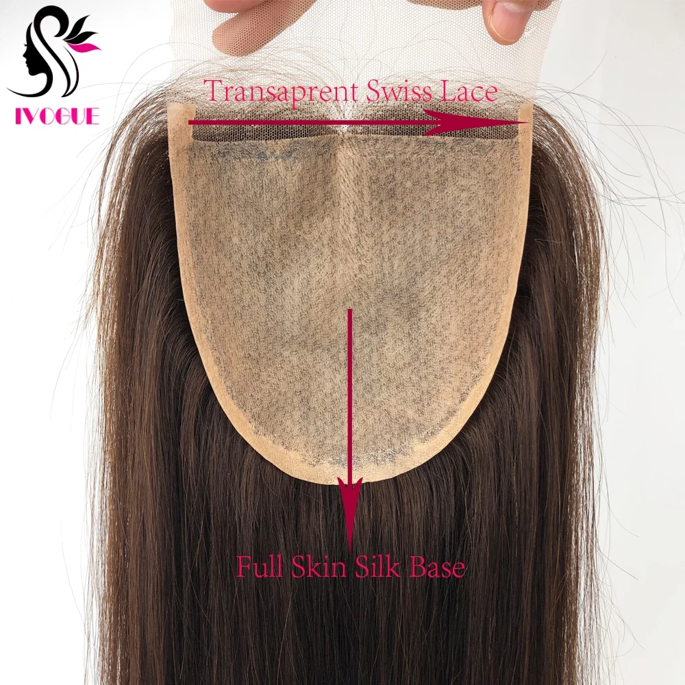 Dark Brown Human Hair Lace Closure Silk Base 5