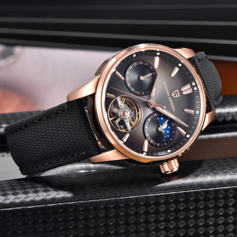 PAGANI DESIGN ساعات رجالي جديدة ساعة يد ميكانيكية مجوفة مرحلة القمر ساعة أوتوماتيكية للرجال AR الياقوت مقاوم للماء ساعة الأعمال #5