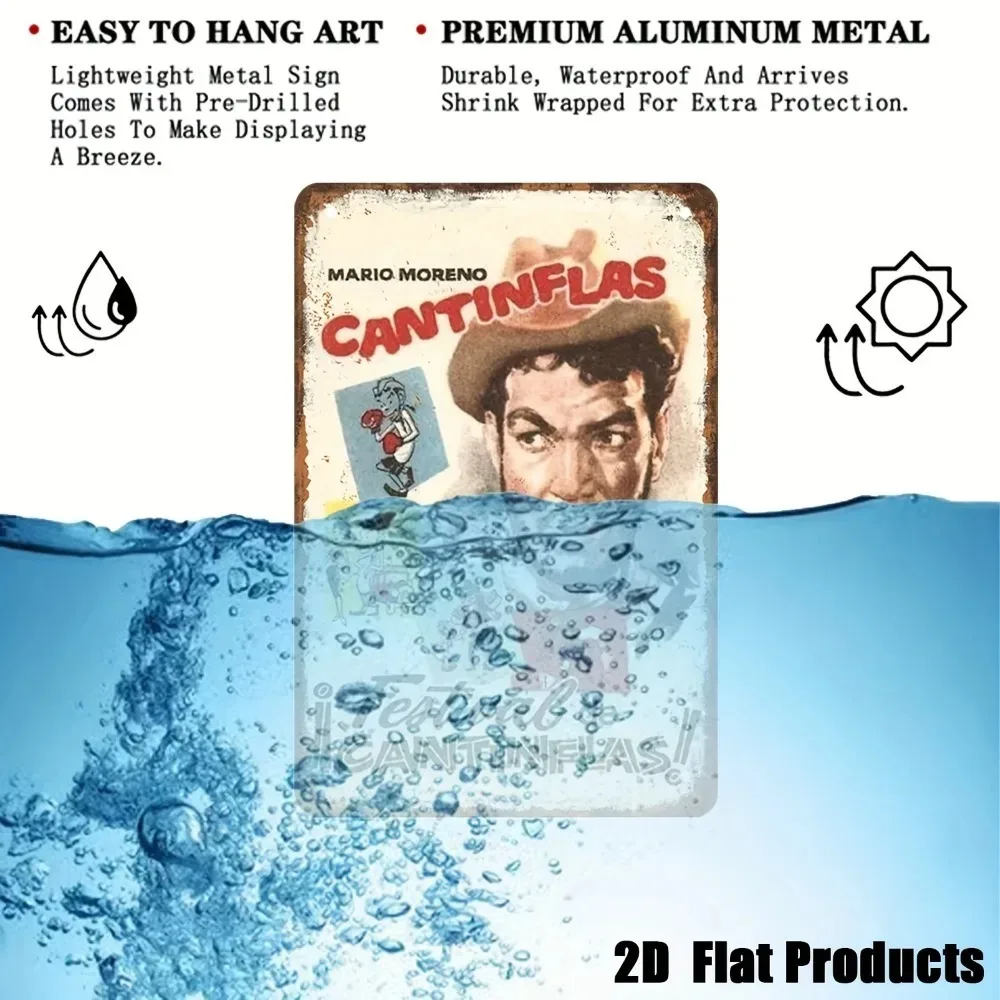 

1pc Vintage Cantinflas Distressed Tin Sign – Retro Aluminum Wall Art with Iconic Fedora & Cigar Motif | Collectible Metal Poster
