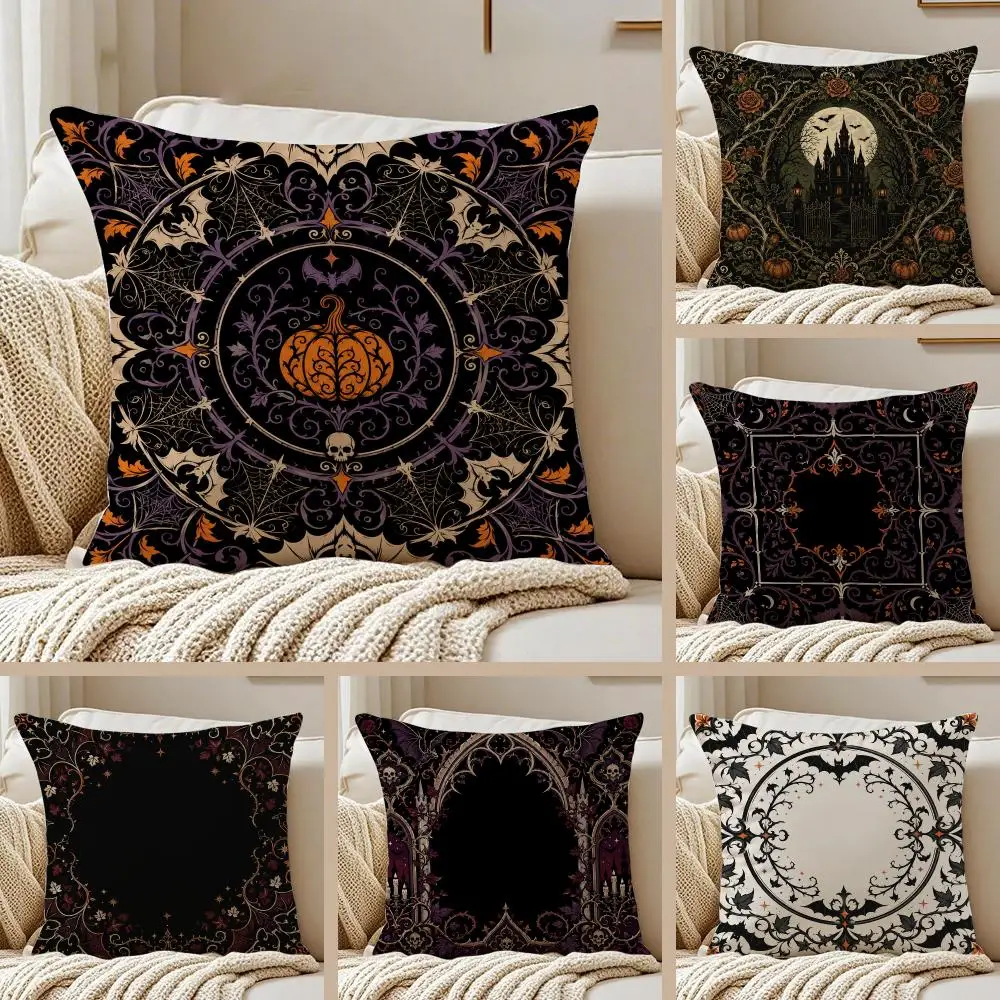 H-Halloween Dark Gothic Ornament Cushion Cover Pillowcase Anti-dustmite Invisible Zipper Short Plush Sofa Cushion