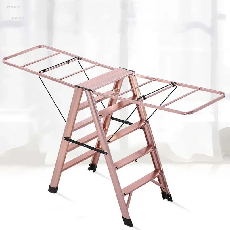 #Multifunctional Step Ladders Drying Rack Light Luxury Folding Telescopic Ladders Home Creative Aluminum Thickened Step Stools K
