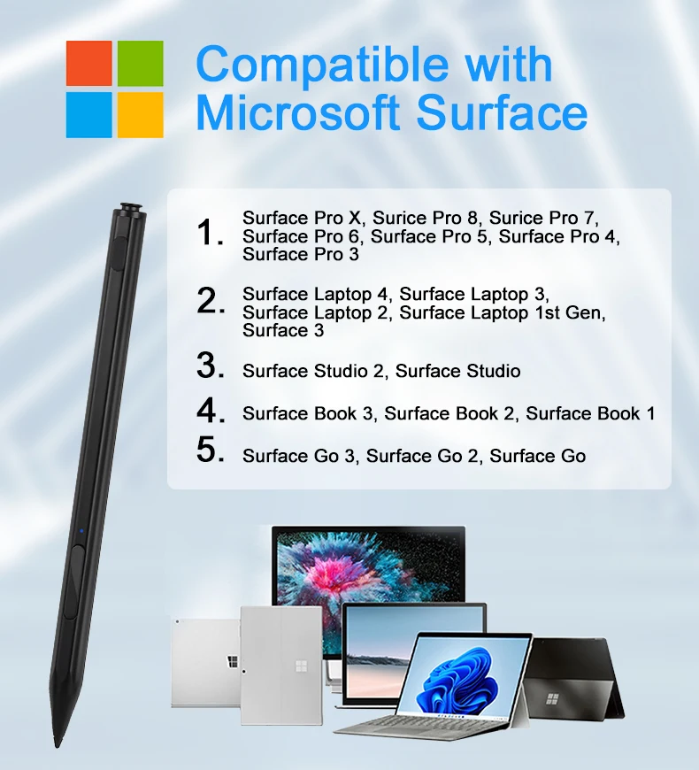 Imagem -05 - Caneta Stylus Magnética para Microsoft Surface Pro x Surface go Livro Laptop Studio Smart Pen Tilt Palm Rejeição Touch Drawing Pen para hp Surface Pen Laptop