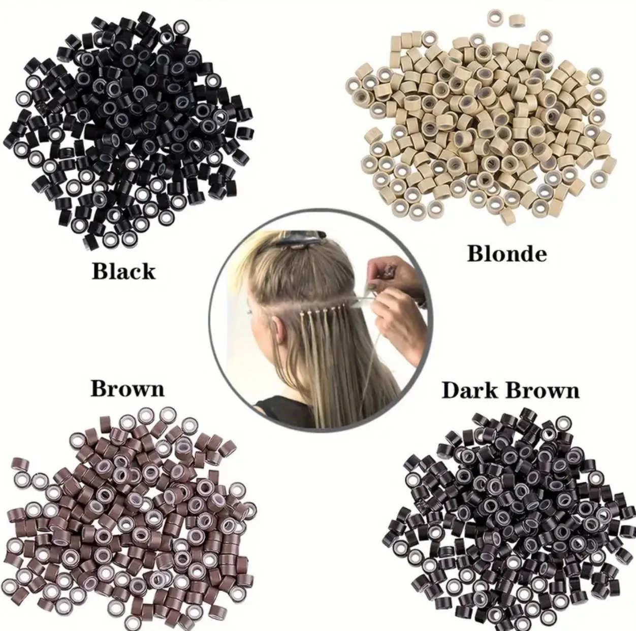 500 капсул/бутылка, микросиликоновое кольцо, бусины для наращивания волос, кольцо для наращивания волос, силиконовая подкладка, бусины, 12 цветов, микрозвенья, инструмент для наращивания женских волос с перьями