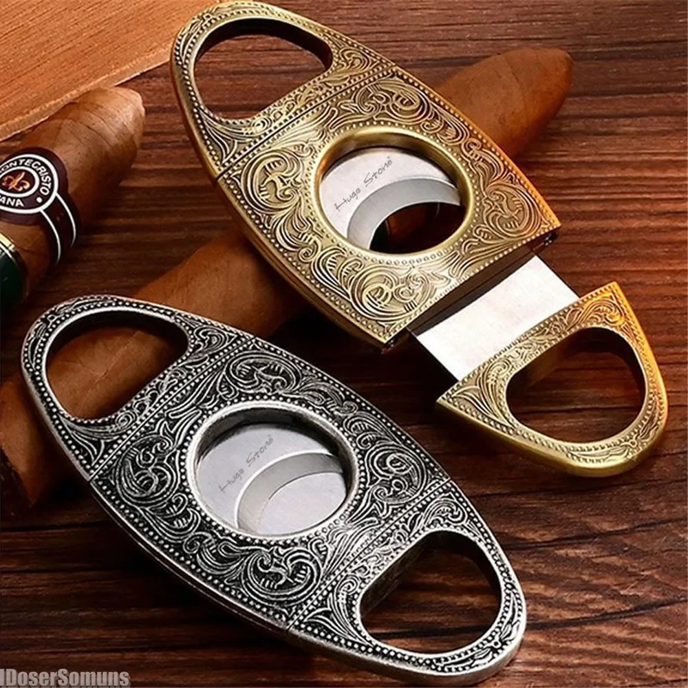 3D Carved Cigar Cutter Smoking Cigar Accessories Stainless Steel Cutter Sharp Blade with Box for Man Father's Day Business Gifts