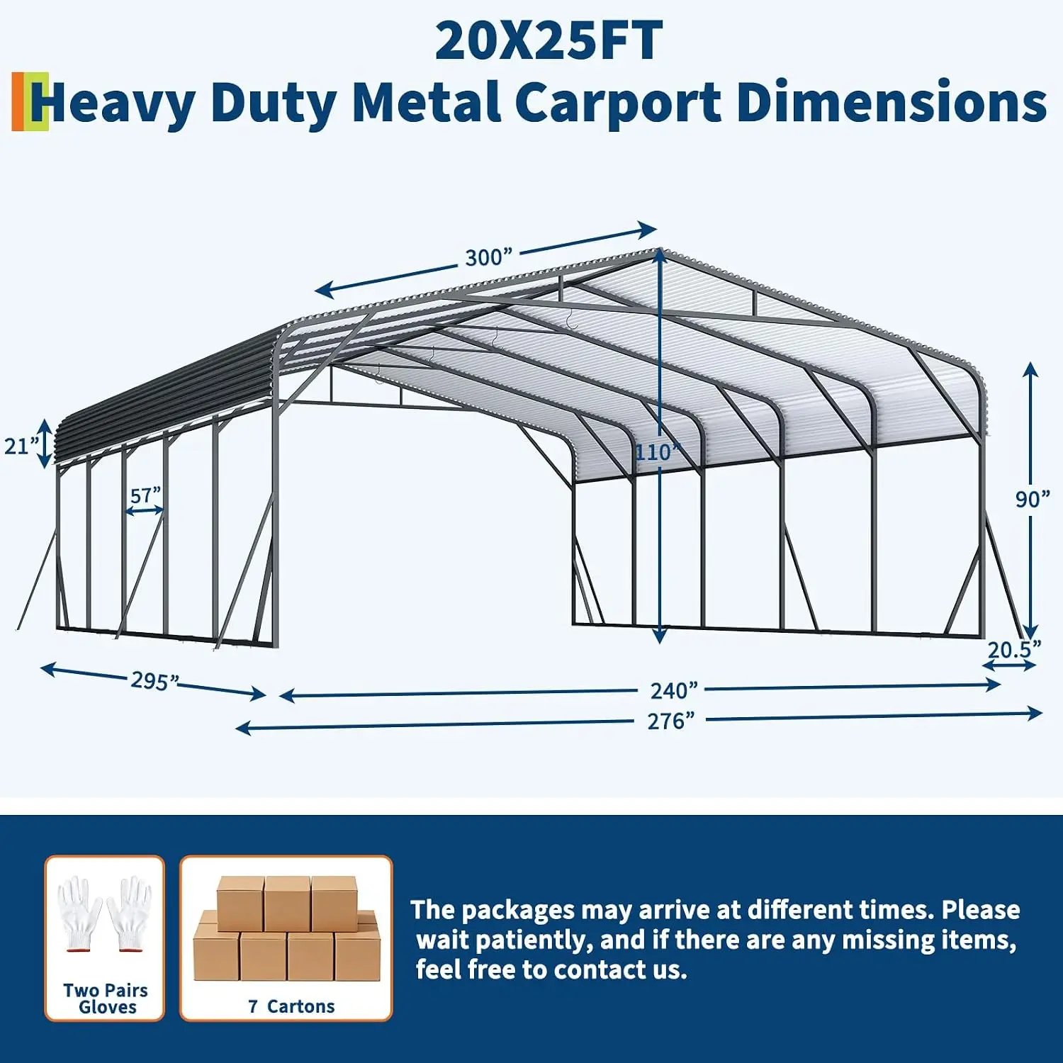Metal Carport, 20x25 FT Outdoor Carport Canopy with Reinforced Base and Galvanized Steel Roof, Heavy Duty Garage, Customized