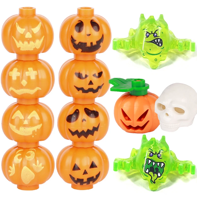 MOC Halloween Pumpkin Head Cover Building Blocks Kit Ghost Headgear Green Evil Spirits Accessories Bricks Toys Boys Gift