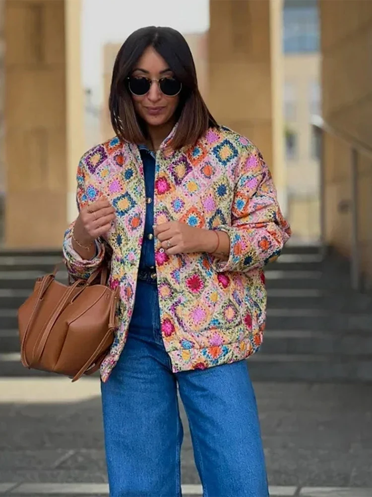 

Colorful Printed Women's Jackets Warm Thicken Women Coats Casual Vintage Jacket Cardigan Autumn Bohemian Long Sleeve Jacket
