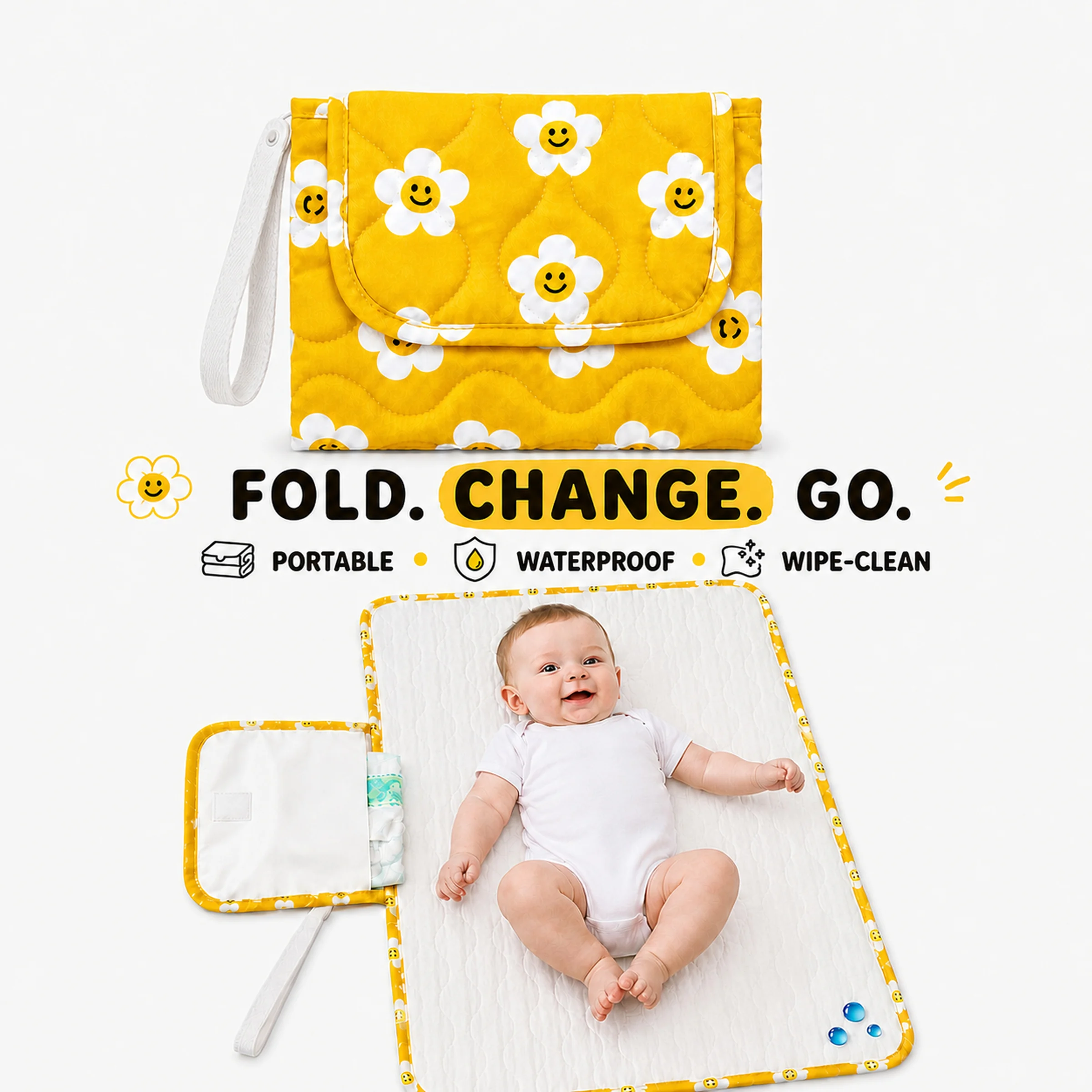 Portable Foldable Baby Diaper Changing Pad With Storage Pocket, Waterproof Wipe-Clean Travel Mat For Newborns, Infants & Toddler