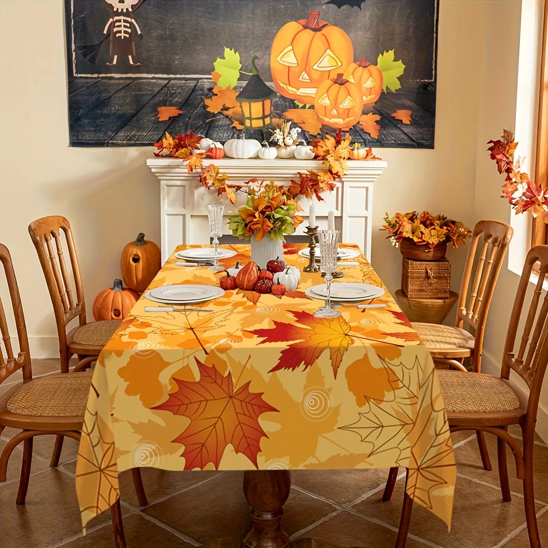 One autumn tablecloth, autumn Thanksgiving tablecloth, tablecloth with maple leaf pattern, vibrant table settingzyc