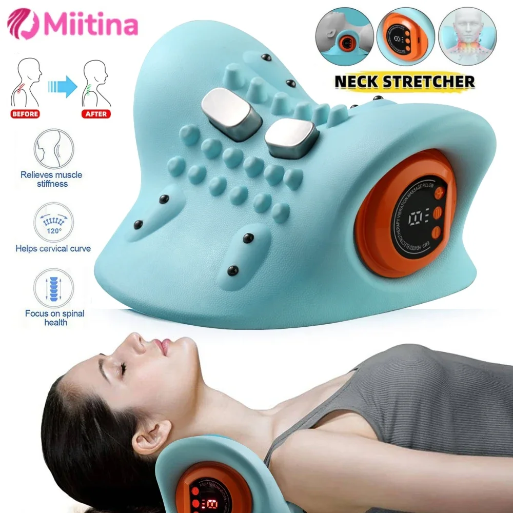 Electric Cervical Massager Neck Point Massage Relaxer Heated Neck Stretcher Pain Relief Cervical Repair Head Acupoint Relax Tool