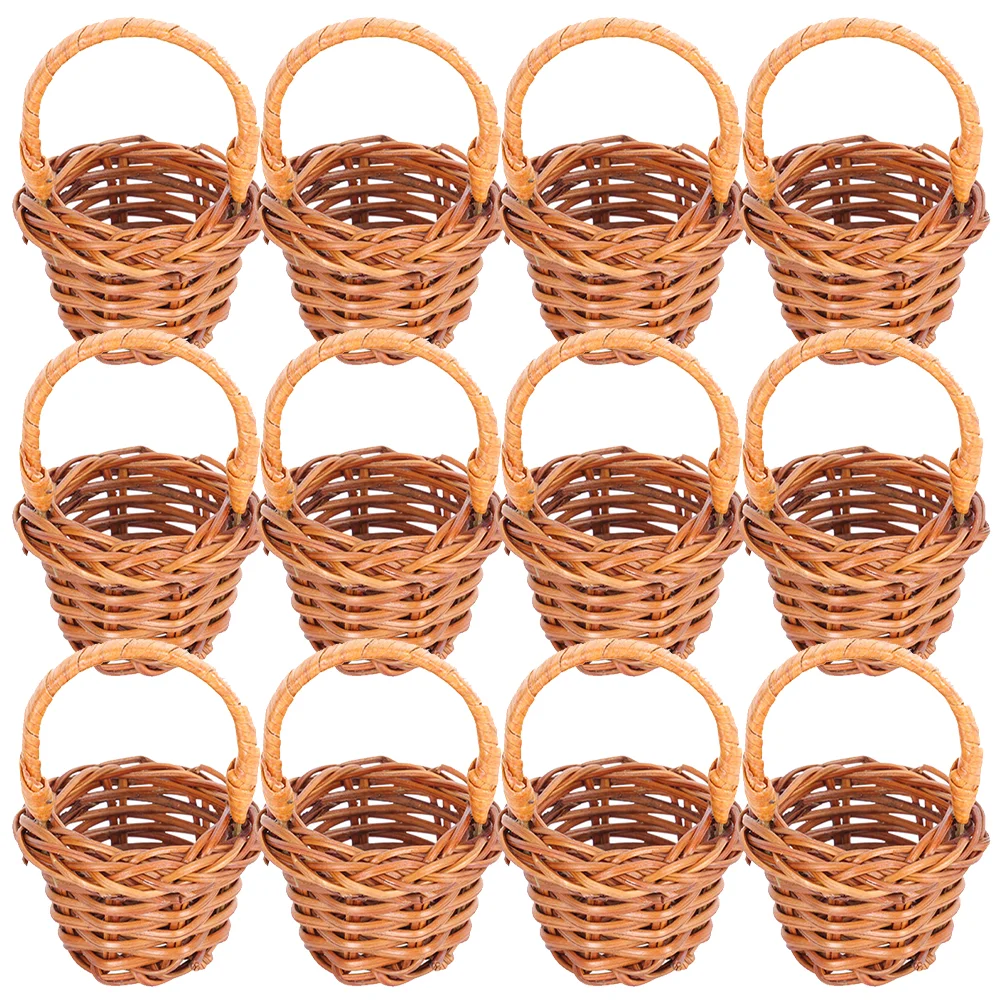 

12 Pcs Mini Shopping Basket Flower Baskets Toy Small Weaving Laundry Miniature Rattan House Baby Toys