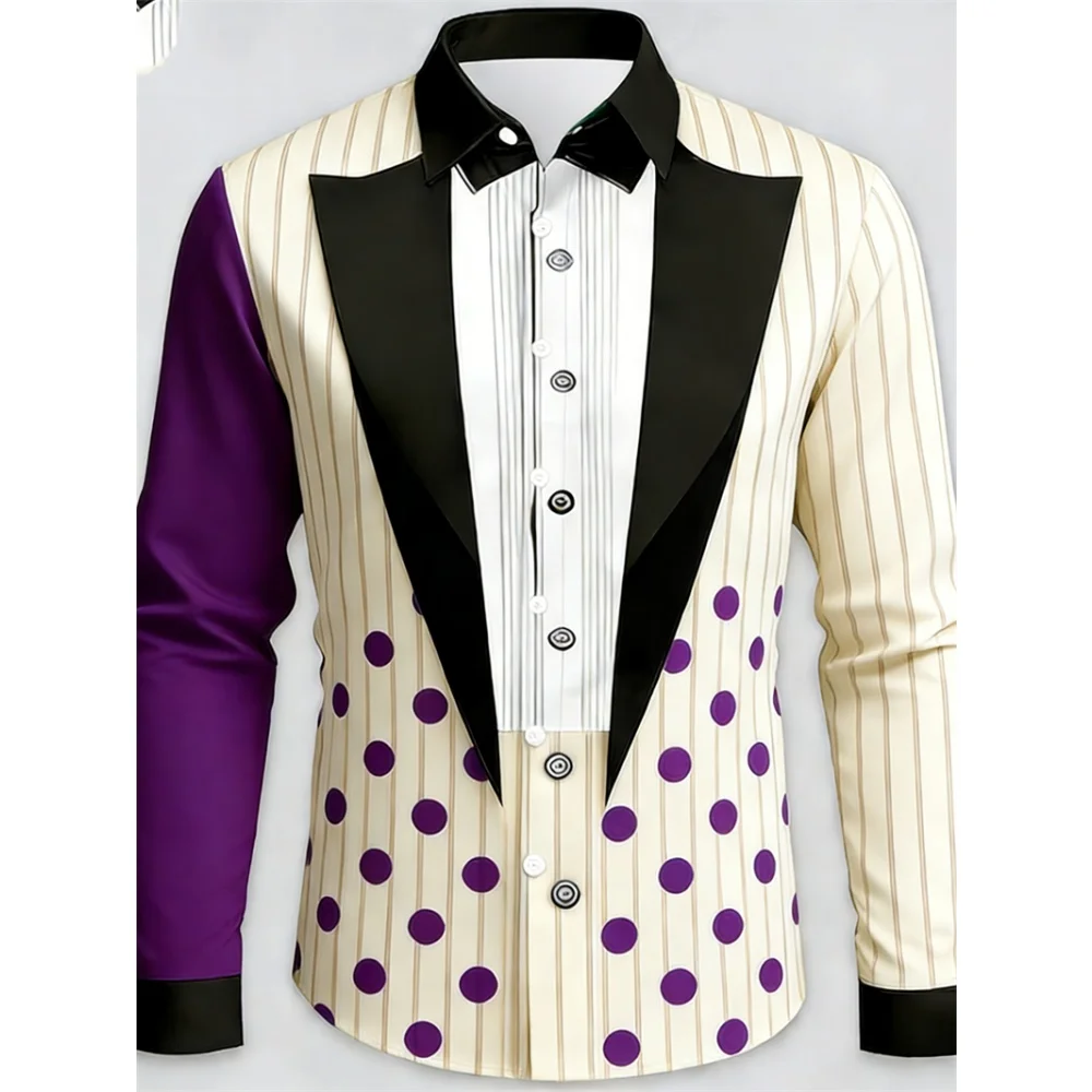 Fake Suit Pattern Printed Long Sleeved Shirt Polka Dot 3D Print Men's Long-Sleeved Shirt Luxurious Men's Top Soft Comfortable