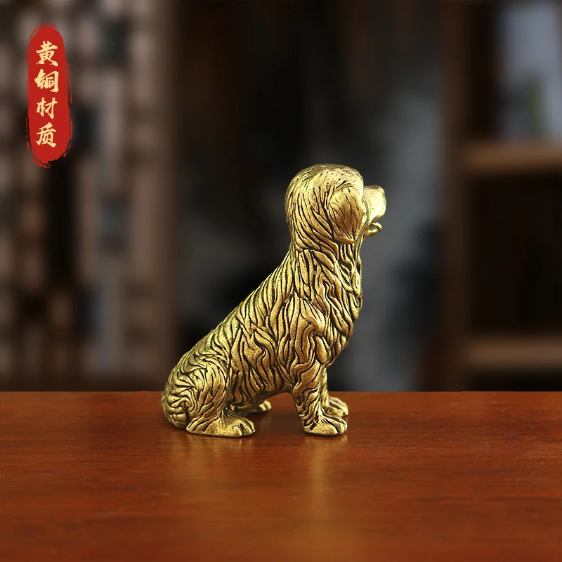 Golden Retriever figurine, a creative and unique zodiac dog ornament, vintage-style antique copper, suitable for home, offic
