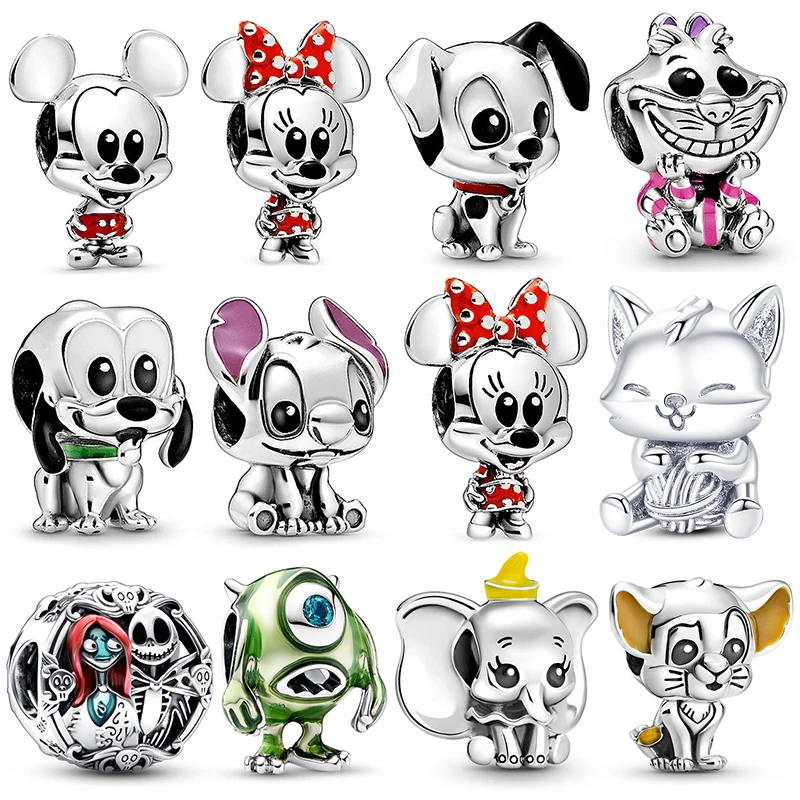 

plata de ley 925 Disney Mickey Minnie Charm Beads Fits Bracelet Necklace For Women Pendant Luxury DIY Jewelry Making Party Gift