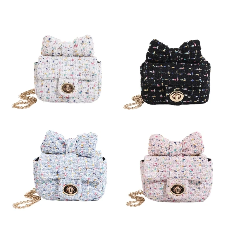 Elegant Crossbody Chain Bag Colorful Knitted Bowknot Shoulder Handbag Purse