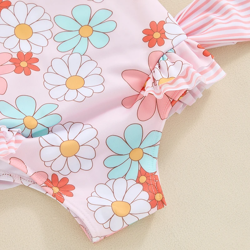 Hot Sale Toddler Kids Girls Swimsuit Floral Print Bowknot Beachwear Sleeveless Ruffles Summer Beach Bathing Suit 18M-6Y