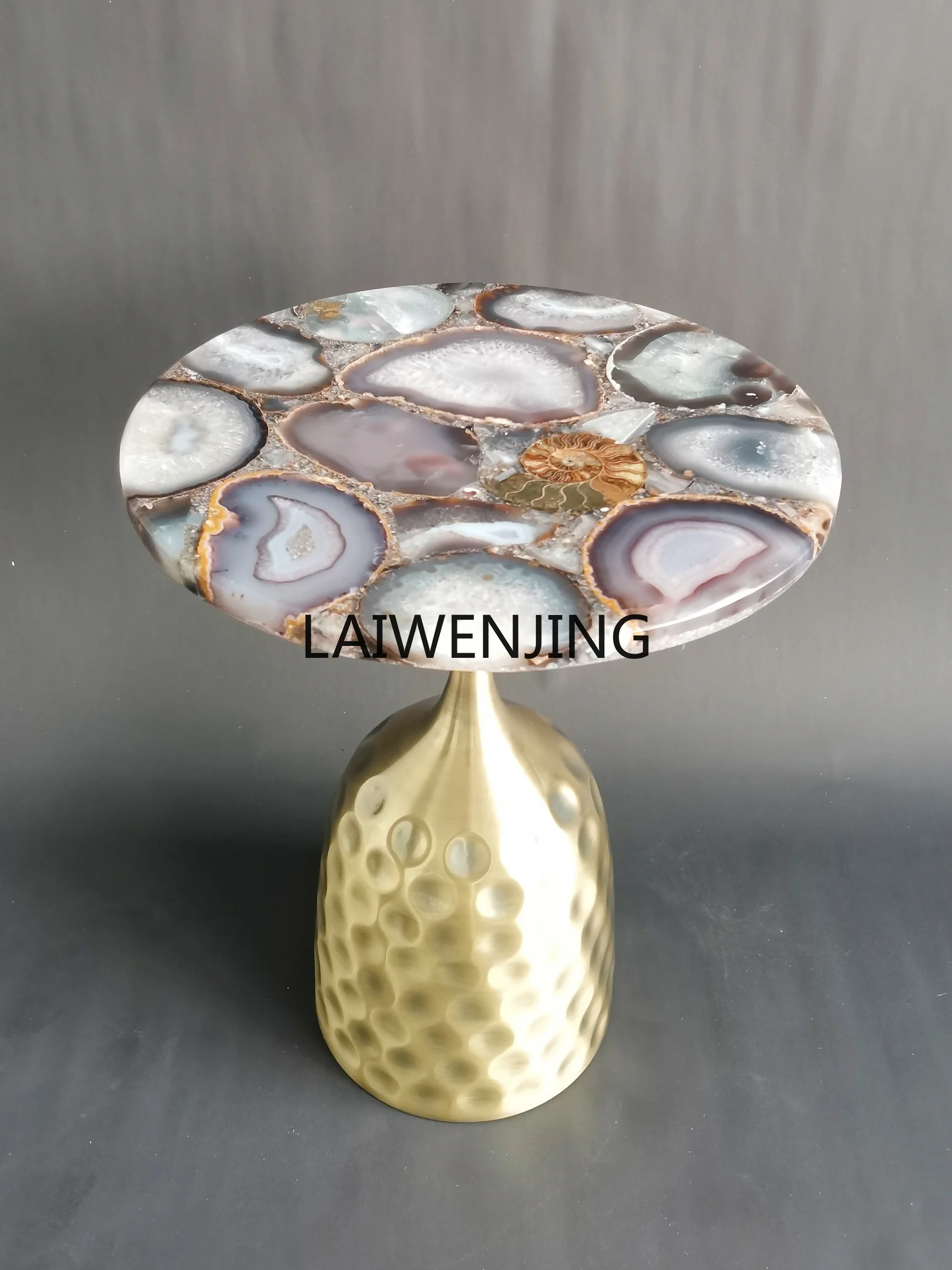MJY light luxury natural agate conch fossil jade pure copper coffee table