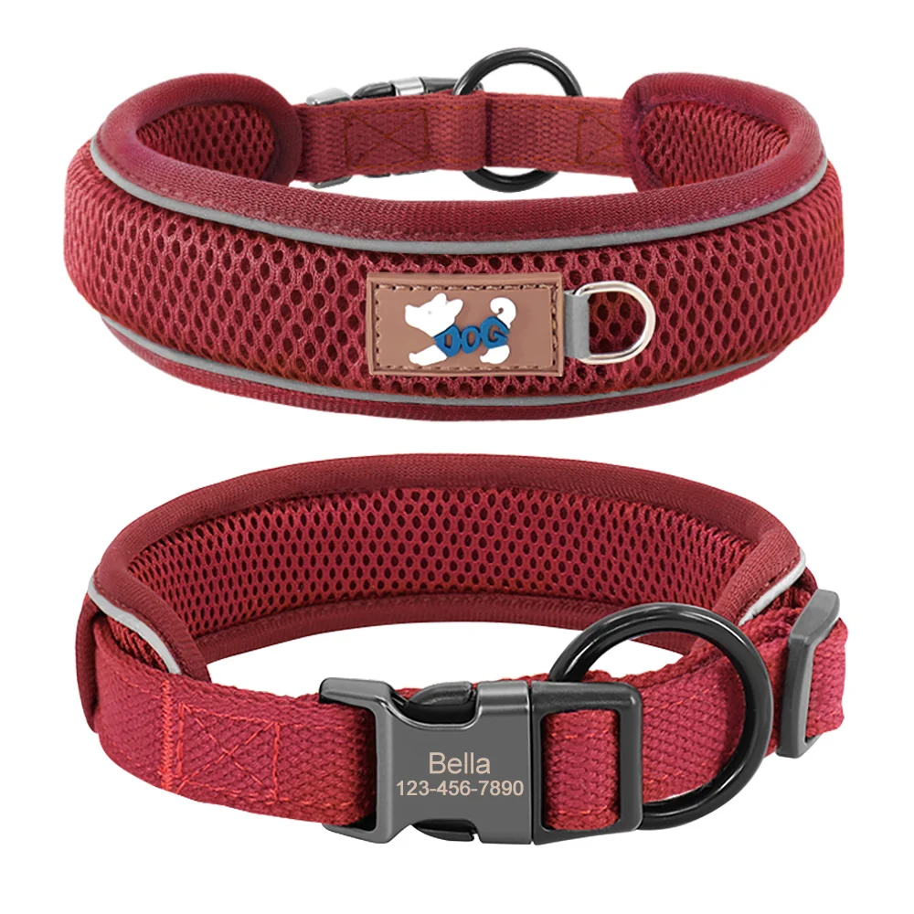 Personalisiertes Hundehalsband aus Mesh, atmungsaktiv, reflektierende Haustier-Halskette, langlebig, für kleine, mittelgroße und große Hunde, kostenlose Gravur – Detail 12