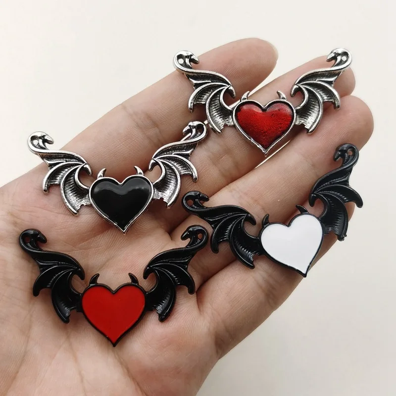 8/10PCS DIY Zinc Alloy Jewelry Accessories Devil Peach Heart Wings Pendant Accessories Suitable for Necklace Earrings image 2