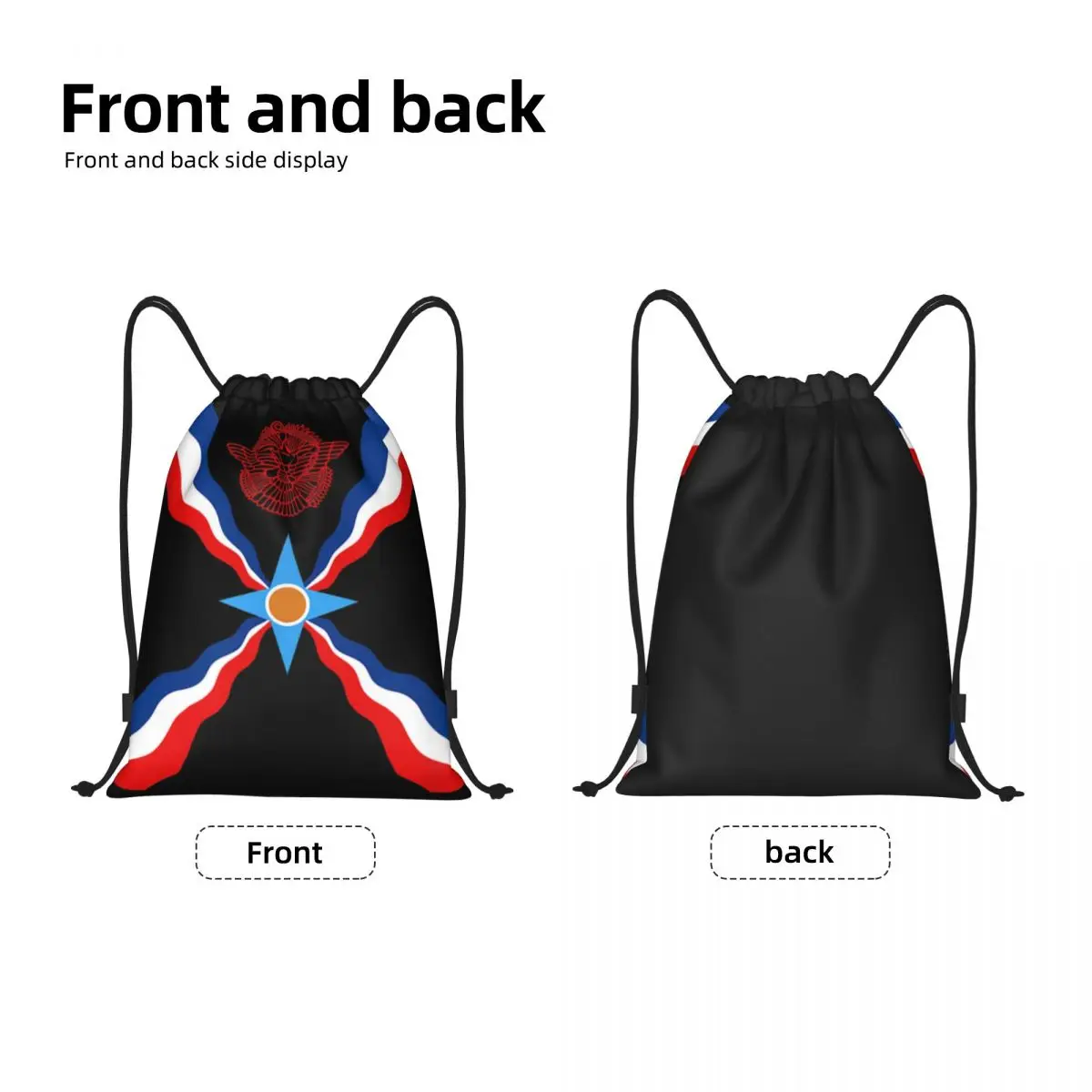 Syriac Suryoyo Flag Logo Drawstring Backpack Bags Men Women Lightweight Aramean Assyria Gym Sports Sackpack Sacks for Traveling