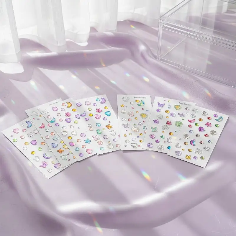 Shiny Rhinestone Face Gem Stickers 1Pc Self Adhesive Multi Designs for Festival Rave Party Makeup Decor
