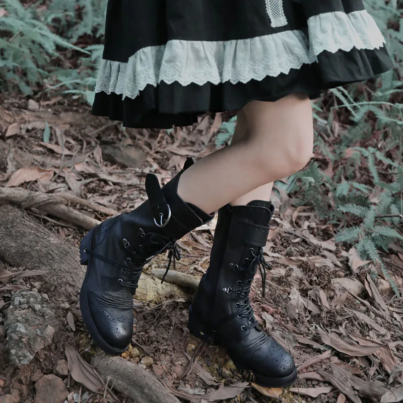 Shaduoy-Vintage Leather Women's Boots  Thick-Sole Martin Boots  Retro Leather Shoes for Women