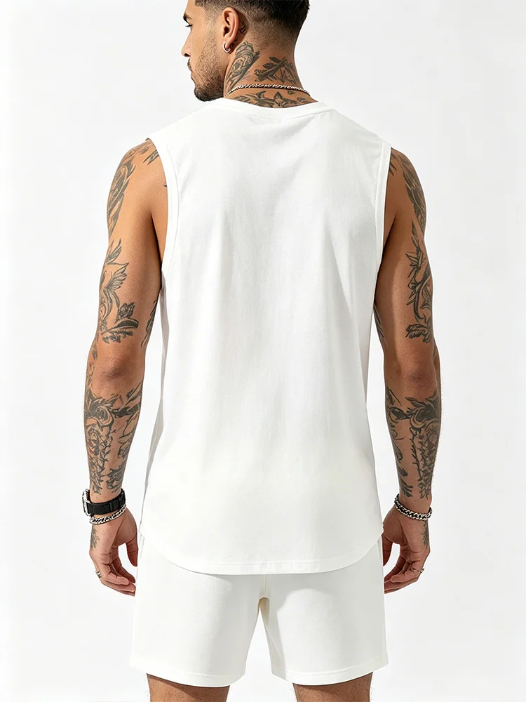 100% cotton men's summer sleeveless top Milano Italia Letter Print Crew Neck Tank Top Casual Streetwear Sleeveless Tee-A7