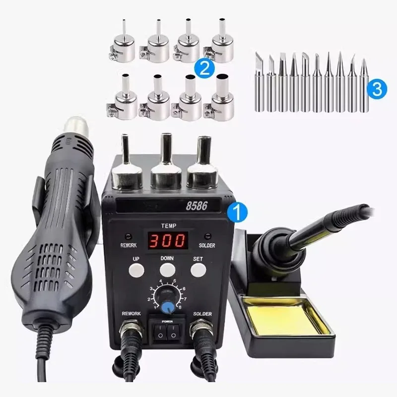 JCD 8586 Hot Air Rework Station Constant Heating Output Anti Scald Nozzle For Factory Circuit Components Mass Desoldering Tasks