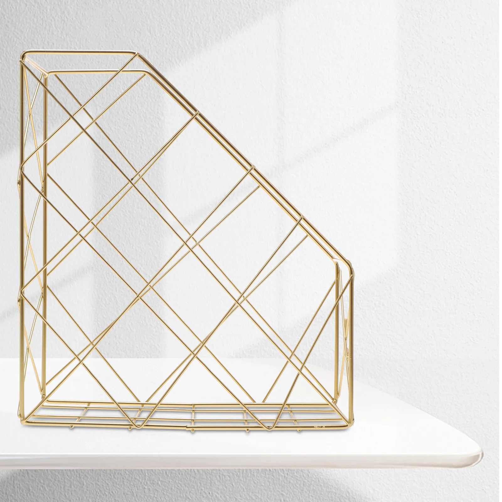 Nordic Style Desktop Organizer Wrought Iron Hollow File Holder Office Document Storage Rack Book Magazine Holder Desk