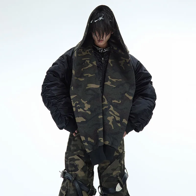 LUZHEN الأصلي شارع العليا وشاح الموضة تزيين مقنعين الخبز معطف مبطّن الرجال 2025 الشتاء كامو مطبوعة سترة سترة JY3048