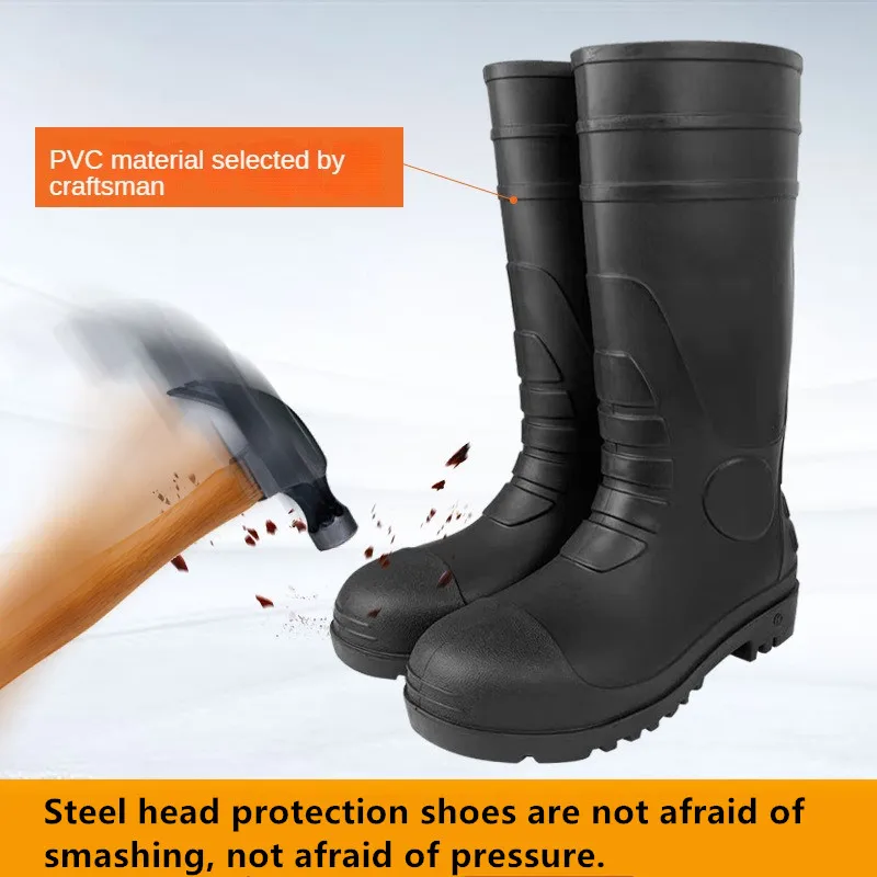 Safety Boots Rain Shoes Labor Protection Anti Impact Anti Puncture Anti Slip Oil Resistant Steel Head and Steel Sole Rain Boots