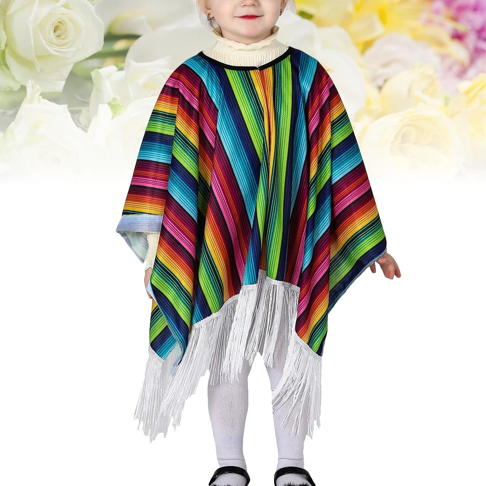 

Mexican Cloak Kids Costume Fringe Tassels Halloween Cosplay Role Play Dress Up Party Supplies Oversized Mexico Clothes