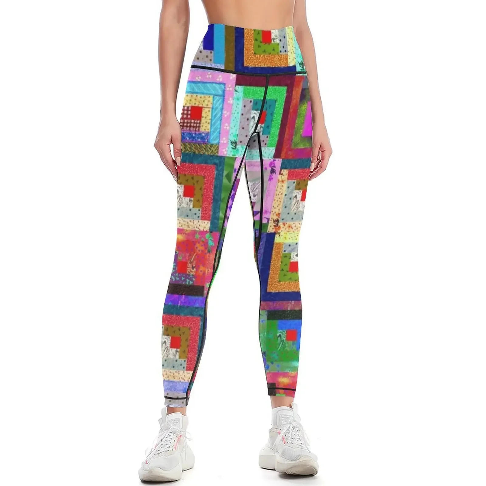

Log Cabin Quilt Block Painting Leggings Jogger pants push up fitness sports tennis for exercise clothing for Womens Leggings