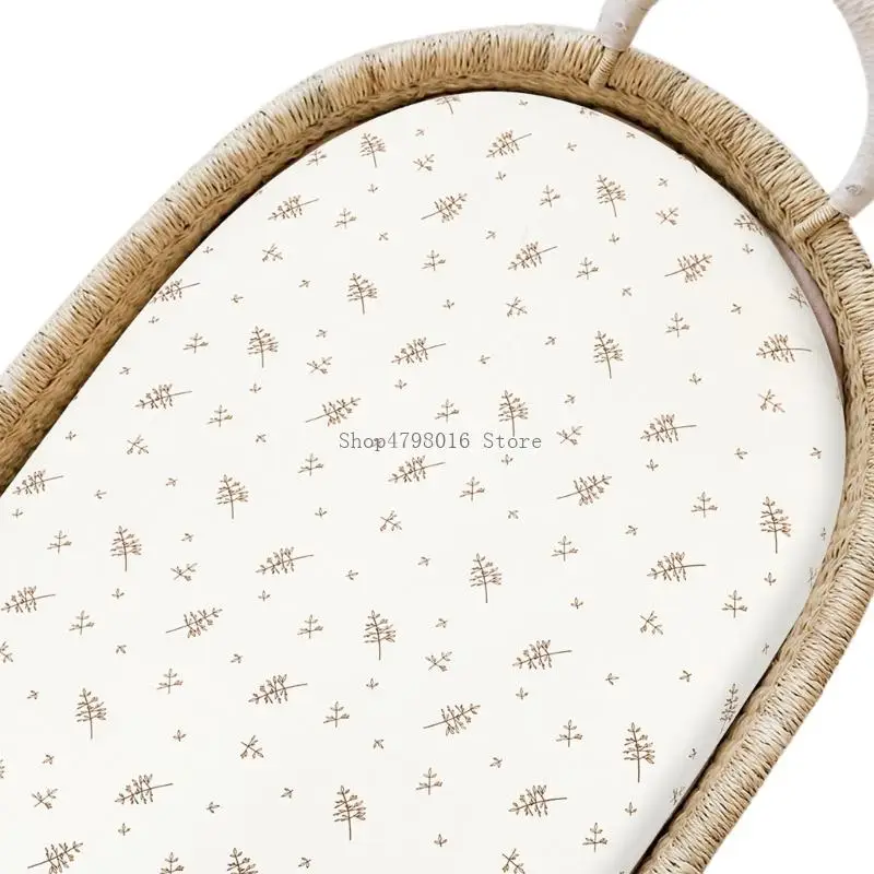 Cartoon Pattern Cotton Bassinet Sheet Secure Elastic Bottom Fit Multiple Crib Machine Dryable For Convenience