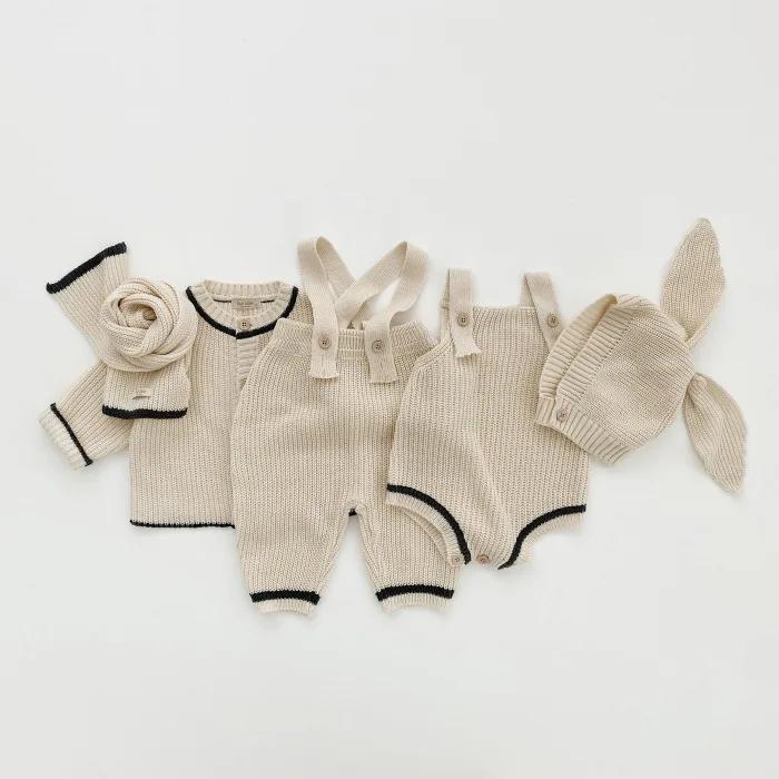 طفل الوليد القطن محبوك سترة طويلة الأكمام الزي الكروشيه الطفل الأرنب بونيه سترة بذلة مجموعة ملابس الرضع