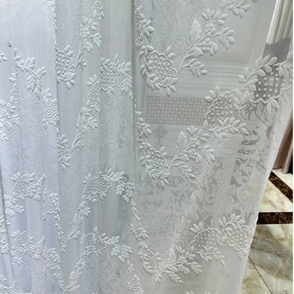American Leaf Relief White Window Screen High Transparency Sunscreen High Quality Thick Yarn Luxury Chiffon Window Curtains