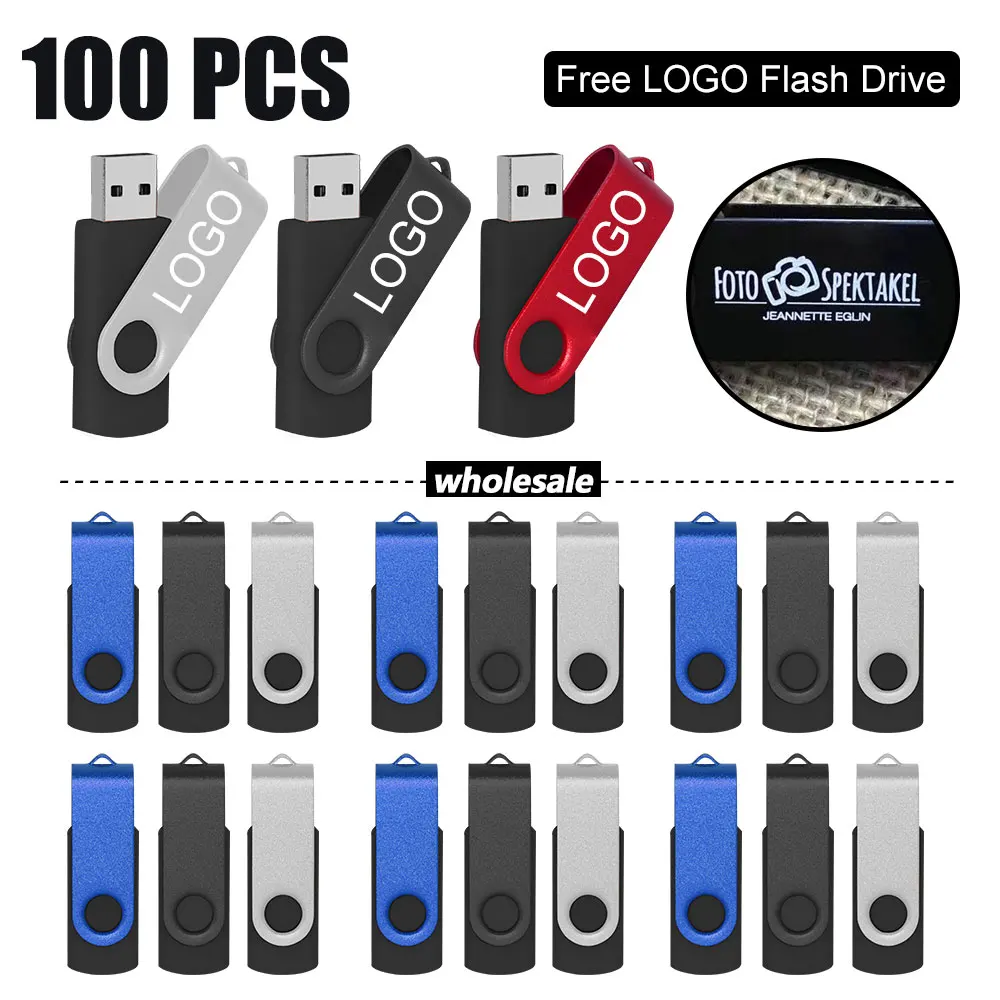 

100PCS/Pen Drive Free custom logo Wholesale USB 2.0 Flash Drive Multiple Color Options 4GB 8GB 16GB 32G 64GB Memory Flash Disk