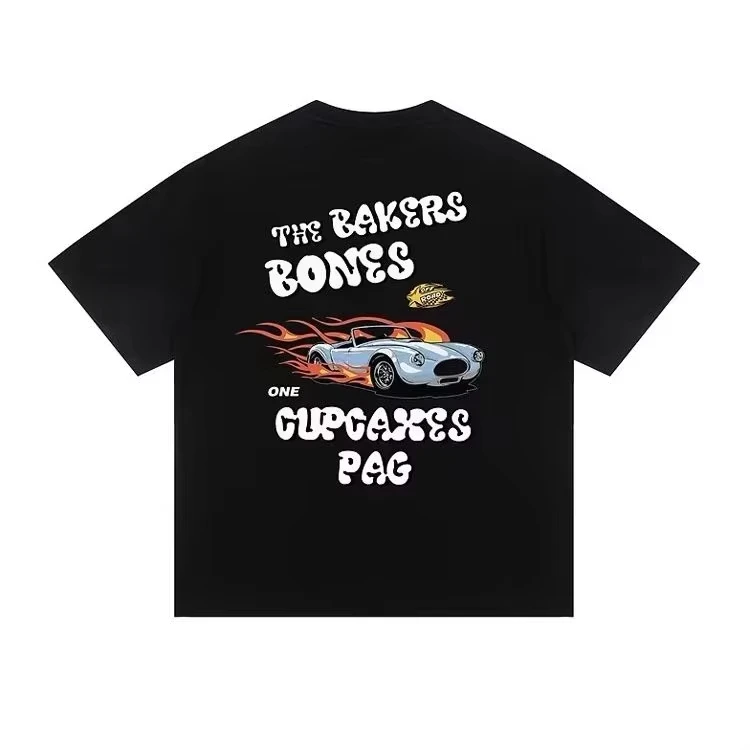 

Summer Fashion Trends American Retro Street Racing Print Cotton West Coast Trendy Brand Short-Sleeve T-Shirt