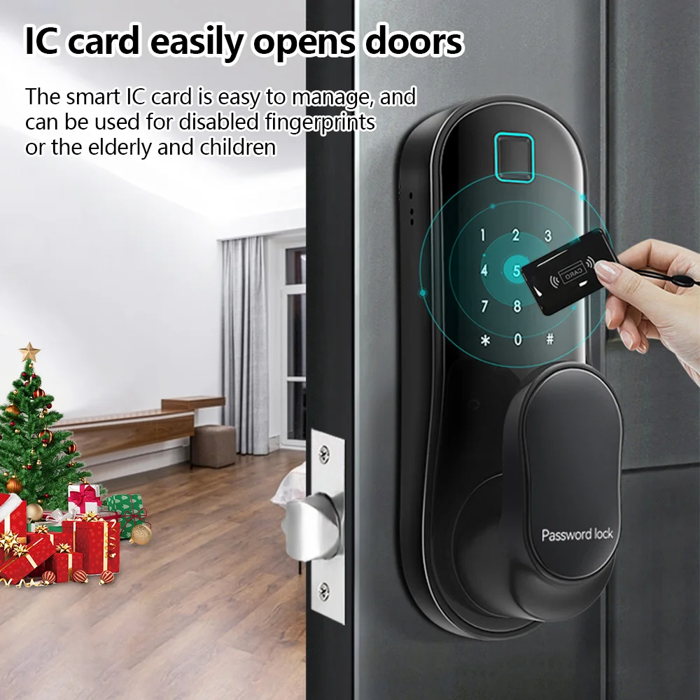 Smart Door Lock Keyless Entry Door Lock maniglia con 2 carte e 2 chiavi serratura biometrica App funzionamento remoto WiFi Smart Lock