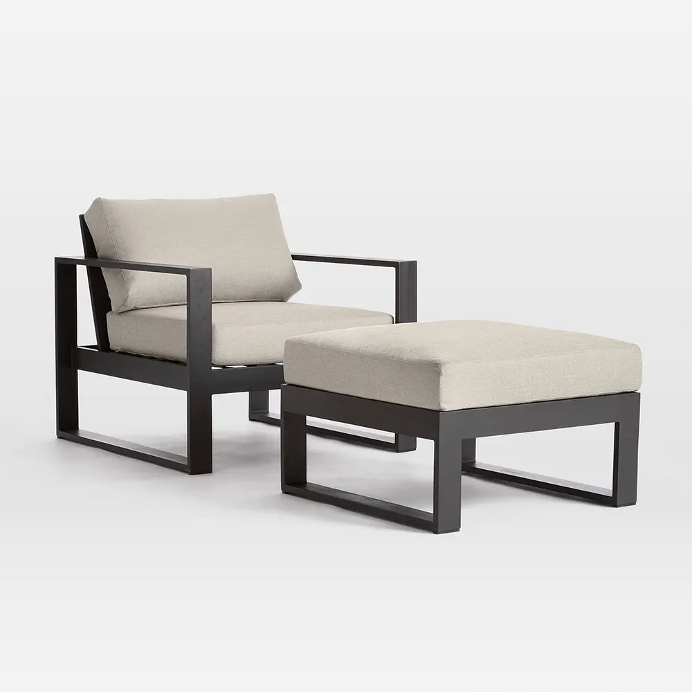 Modern Outdoor Garden Furniture Hotel Aluminum Garden Chair Black Metal Single Sofa Villa Patio Lounge Chair with Ottoman