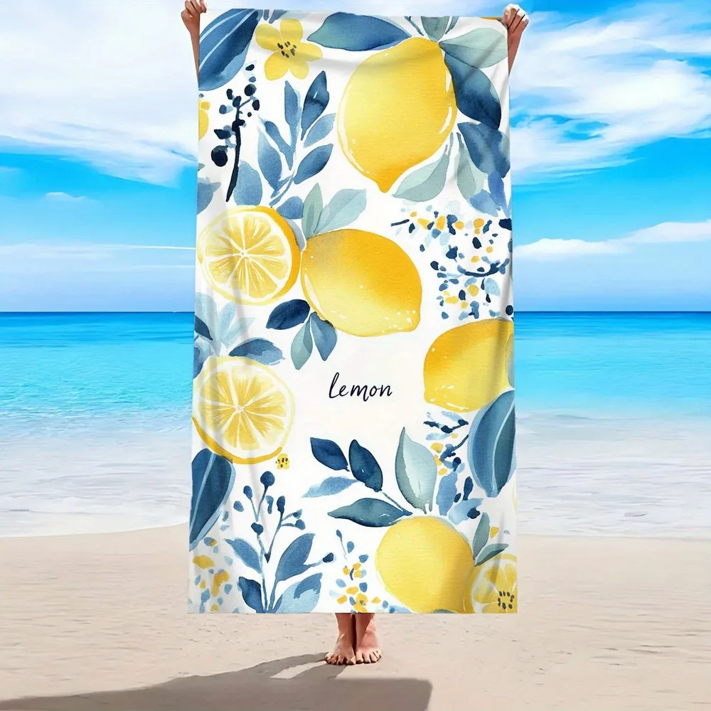 Watercolor Lemon Floral Beach Towel Patterned Sunscreen And Windproof Suitable For Swimming Pool Camping Travel Blanket